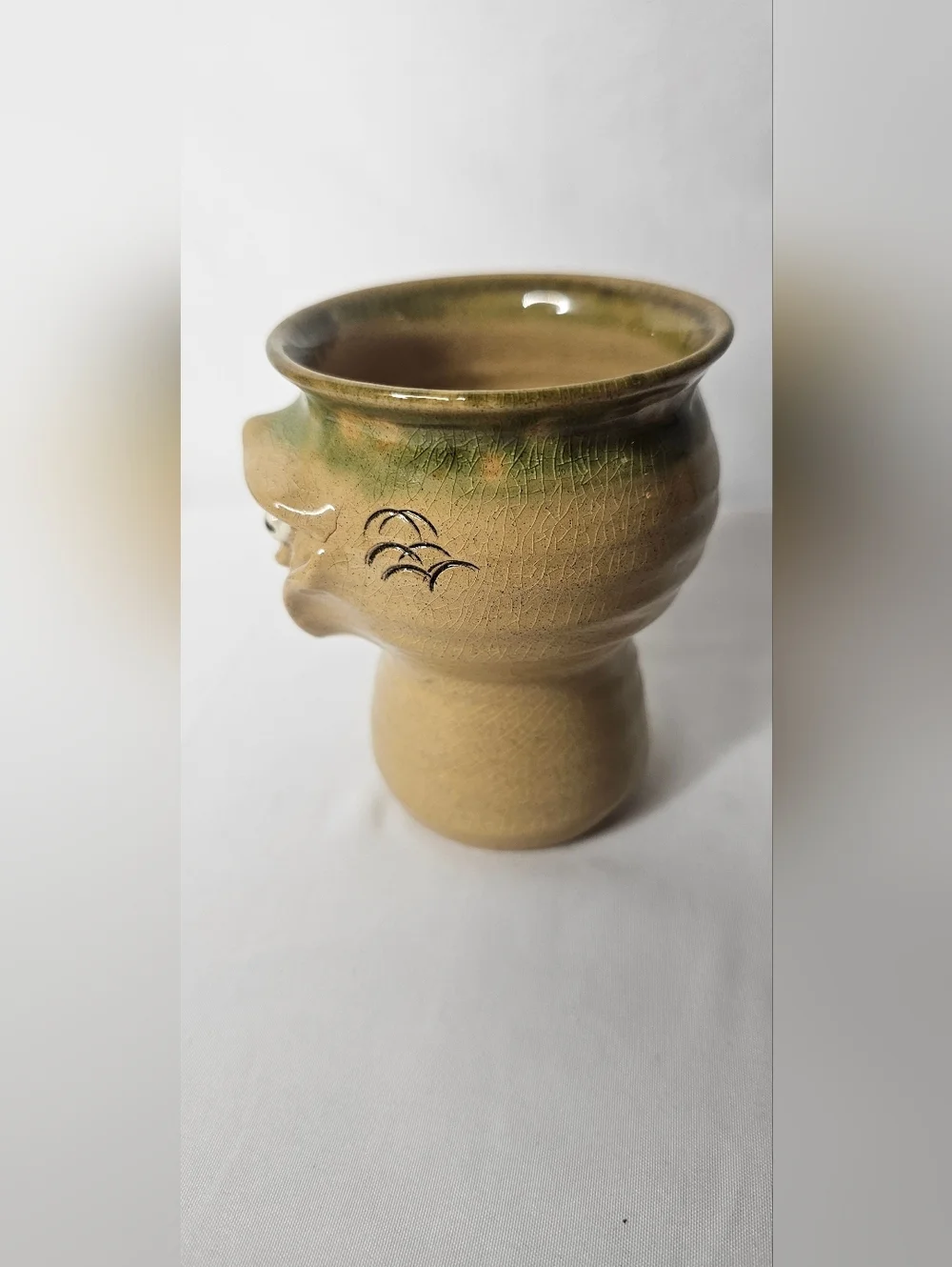 Vintage Pretty Ugly Pottery Wales Face Mug Hand Thrown Studio Art Pottery Vase